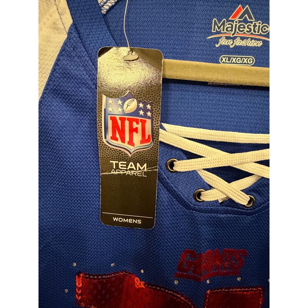 XL 172 Majestic New York Giants Womens NWT Sequin NY Lace Up NFL Football Jersey - Picture 5 of 7